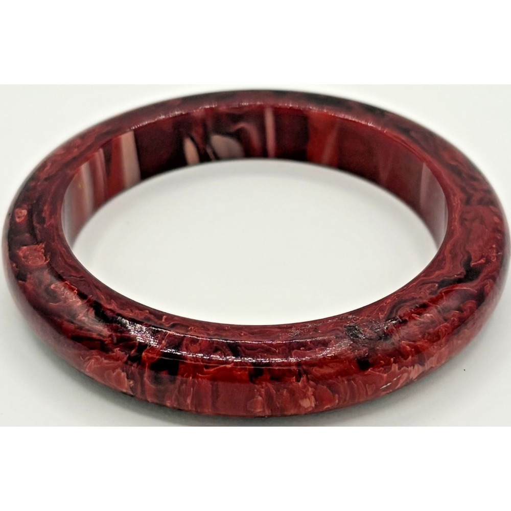 Vintage Deep Red Marbled Bakelite Bangle Bracelet Spacer Swirl